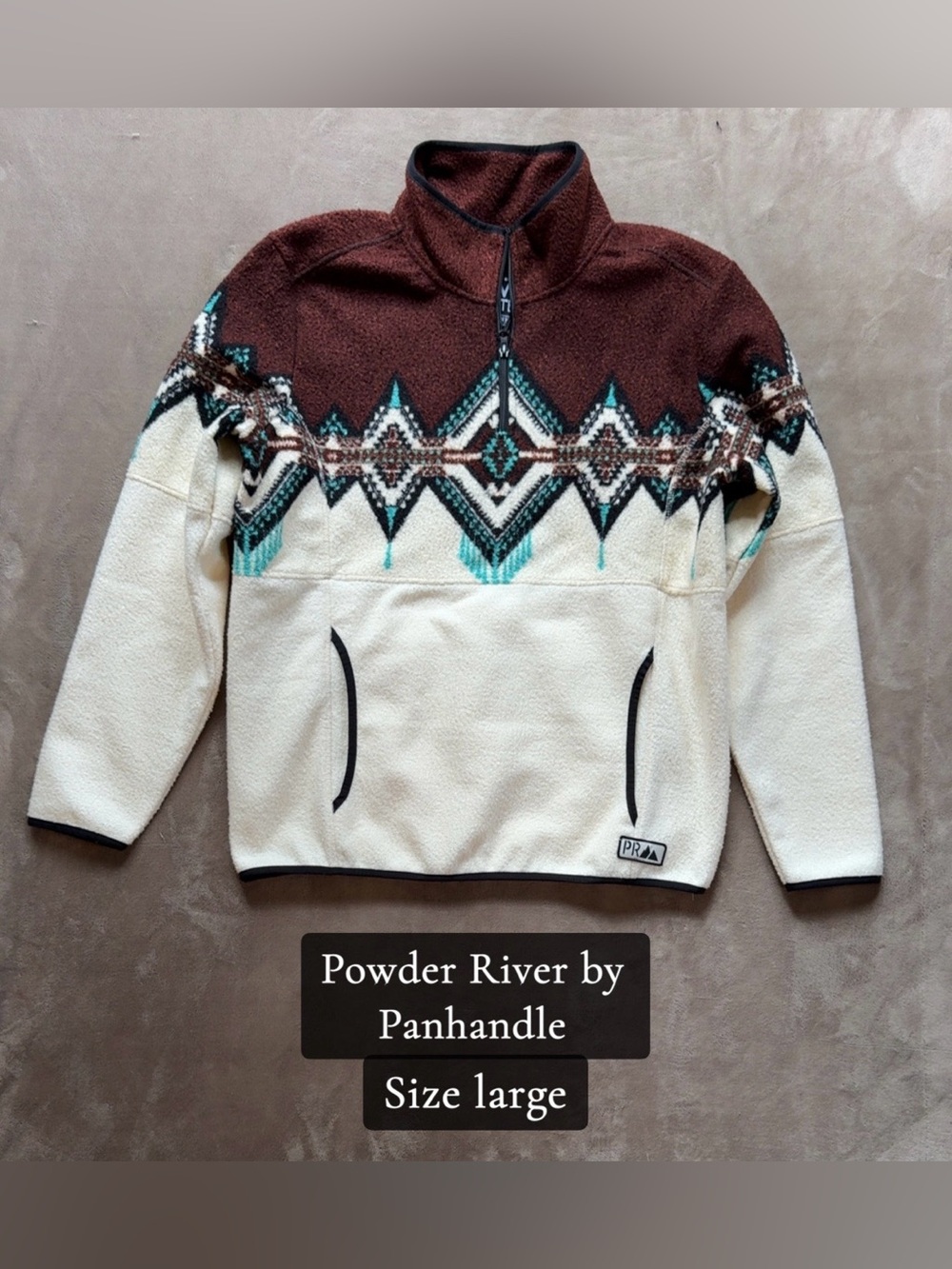 Powder River by Panhandle Women’s Two-Tone Zip Fleece Sweater — Brown & Cream